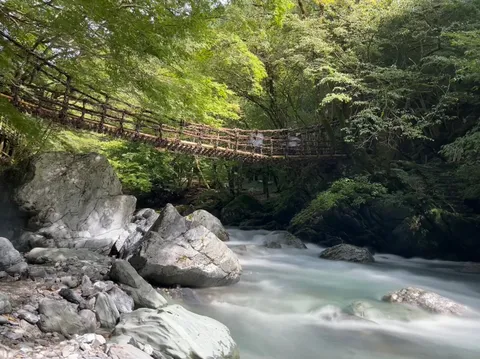 清流渡る、スリルの吊り橋