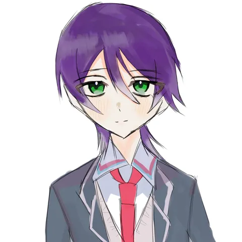 パープルヘアのクールな眼差し