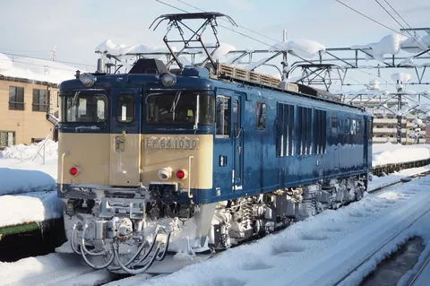 氷と雪を纏う青い列車