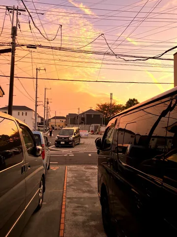 電線に絡む夕焼け空