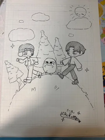 雪道で遊ぶ二人の影