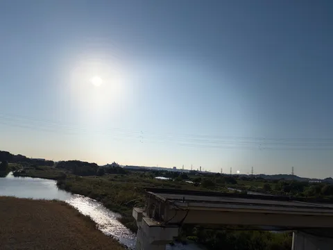 朝の光がつなぐ河畔風景