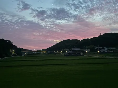 夕暮れに染まる田園風景