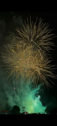夜空を彩る緑と金の光の饗宴