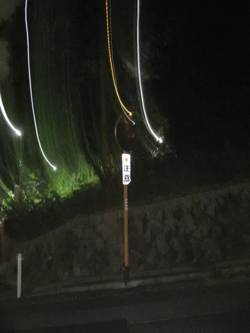 夜の街灯、光の残像