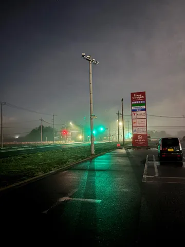 霧の夜道、光の残像