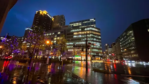 雨上がりの都会の夜景