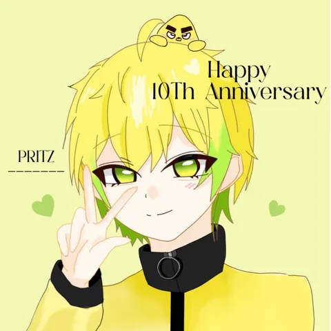 10周年おめでとう！元気いっぱいなアニメ風イラスト