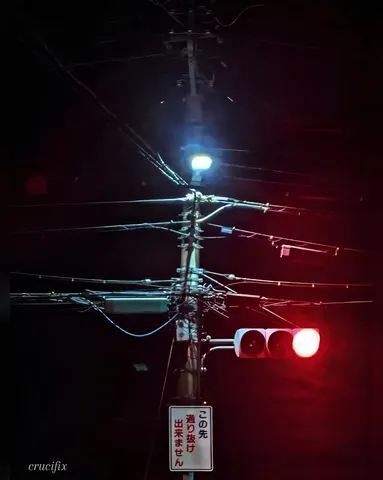 夜の信号、電線の迷宮