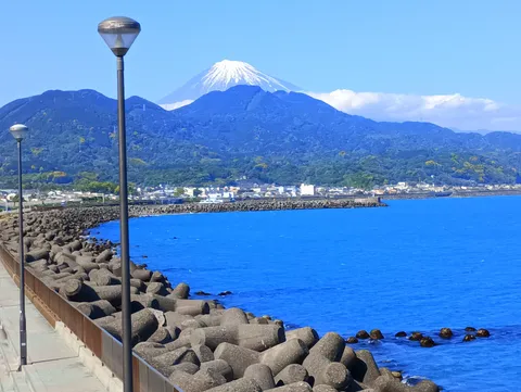 富士とテトラと、主役を狙う街灯たち