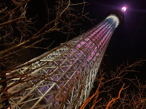 夜空にそびえる光の塔