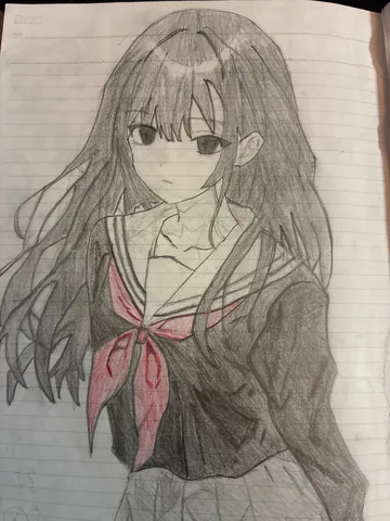 鉛筆で描かれたセーラー服の少女