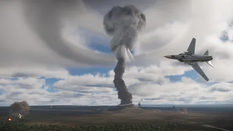 砂煙と機影が走る空