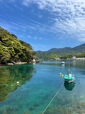 透き通る湾に浮かぶ舟