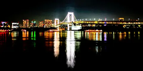 都会の夜景、光の海への映り込み