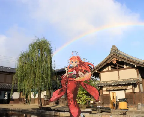 水辺に舞う、夢のような虹