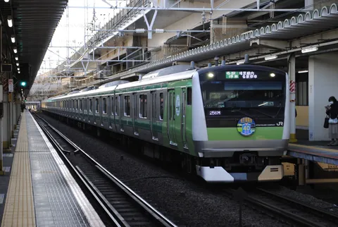 緑の車体と日常の風景