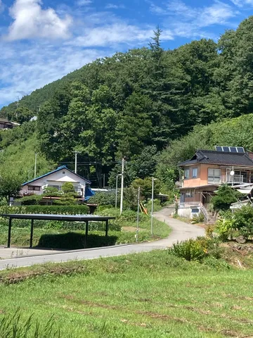 山間の緑と静かな家並み
