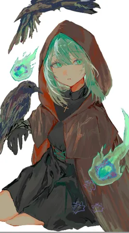 神秘的な魔女とカラス