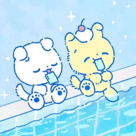 水辺でひと休みのにゃんず