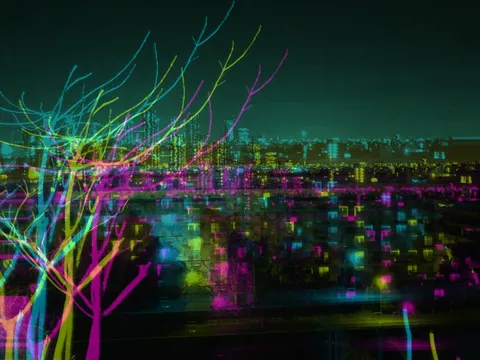 煌めく樹々とサイバーな夜景