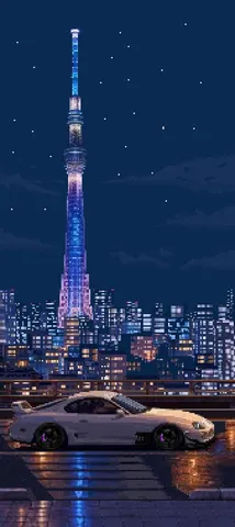 雨夜を走る光の塔