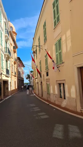 モナコ国旗と石畳の小道
