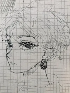 鉛筆のタッチが印象的な横顔