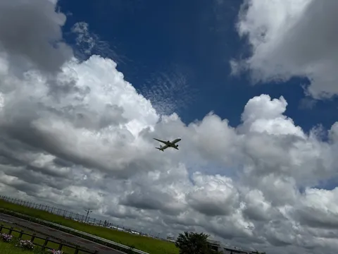 雲間を抜ける旅客機