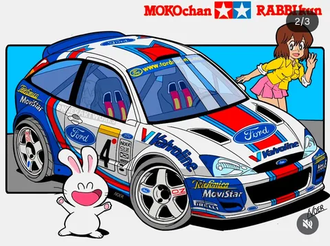 彩り豊かなラリーカーと笑顔の二人