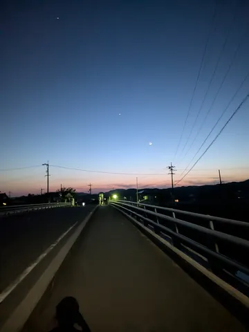 宵闇に輝く月と道