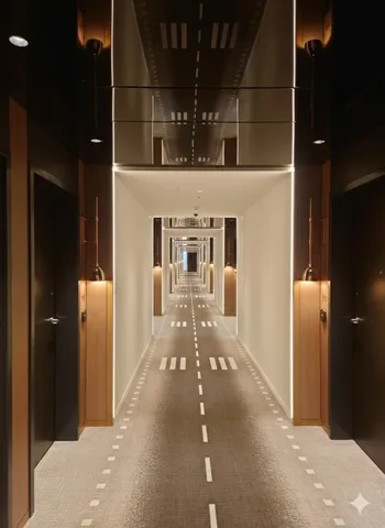 滑走路を思わせる回廊