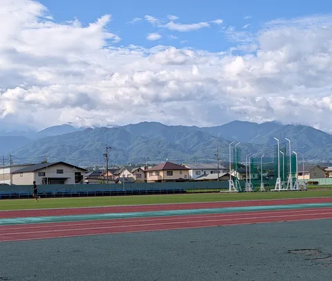 山々を望むトラックのランナー