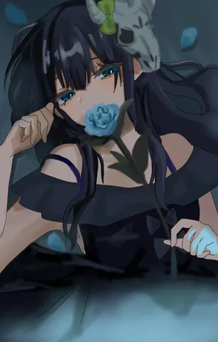 青い薔薇と寂しげな瞳