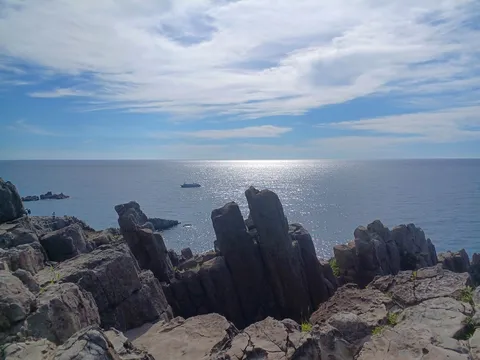 奇岩と海、光きらめく絶景