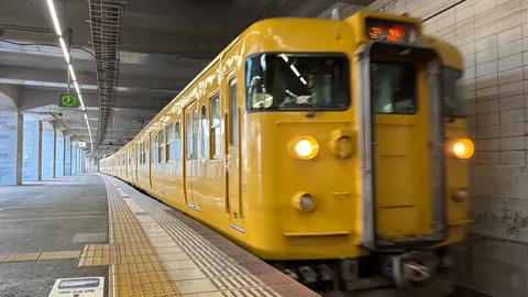黄色い電車の走る風景