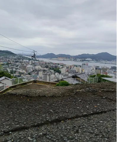 霧交じる港町の眺め