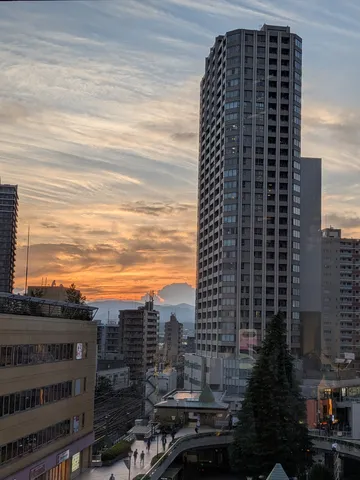 都会の夕焼けと摩天楼