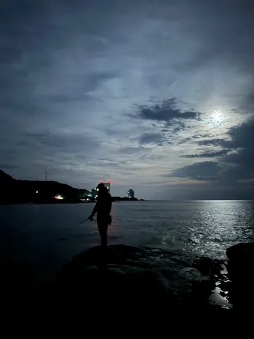 夜半の海辺に浮かぶ静寂の影
