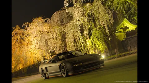 夜桜とスポーツカーの出会い
