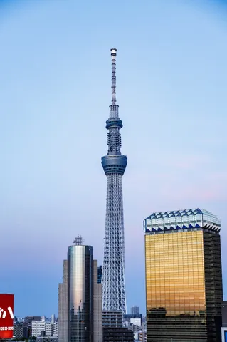 都市の垂直線、青空のキャンバス
