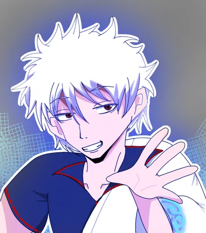 白髪銀魂風キャラのクールな微笑み