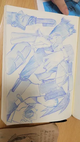 青いインクで描く、流麗な衣装の少年
