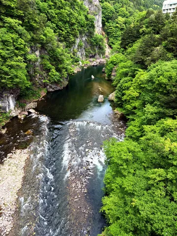 新緑と渓流のコントラスト