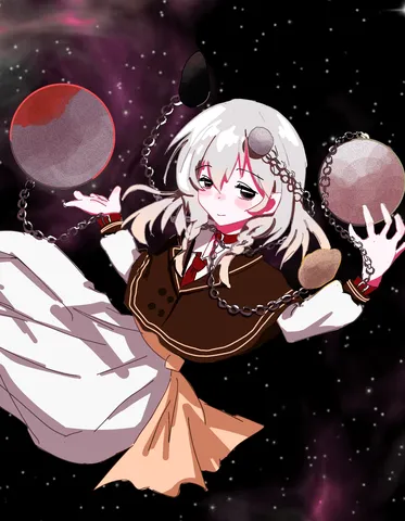 宇宙に浮かぶ少女と惑星