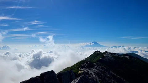 雲海の上で山が二度見