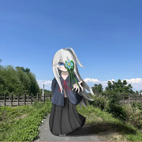遮られた視線、青い花