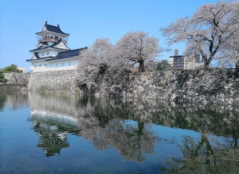 水面に映る春の城