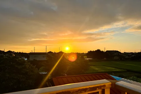 夕暮れのほのかな畑景色