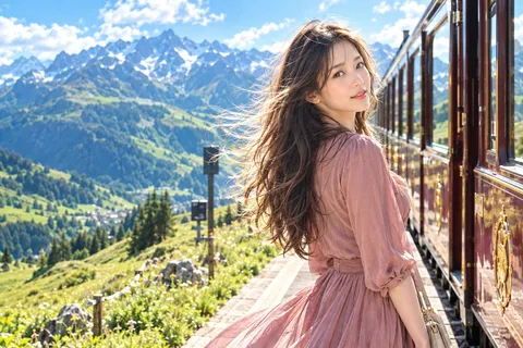 風に揺れる山と列車の旅